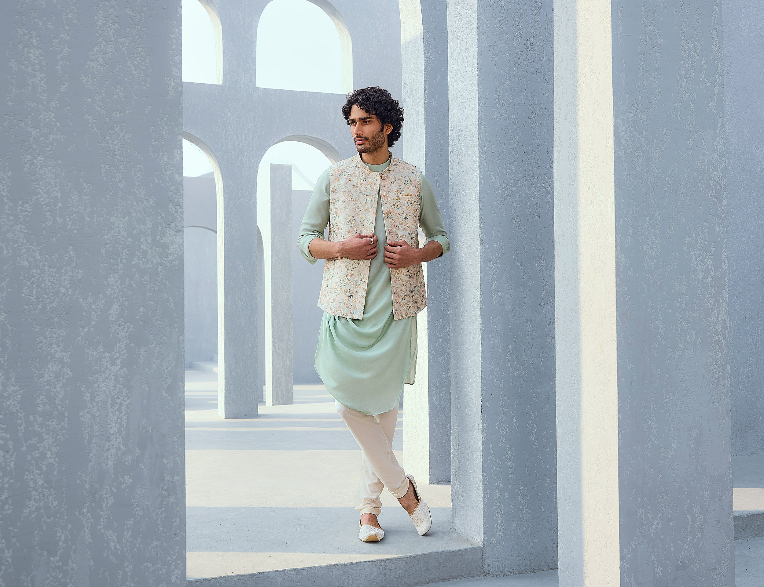 Man wearing a kurta pajama with a Modi jacket